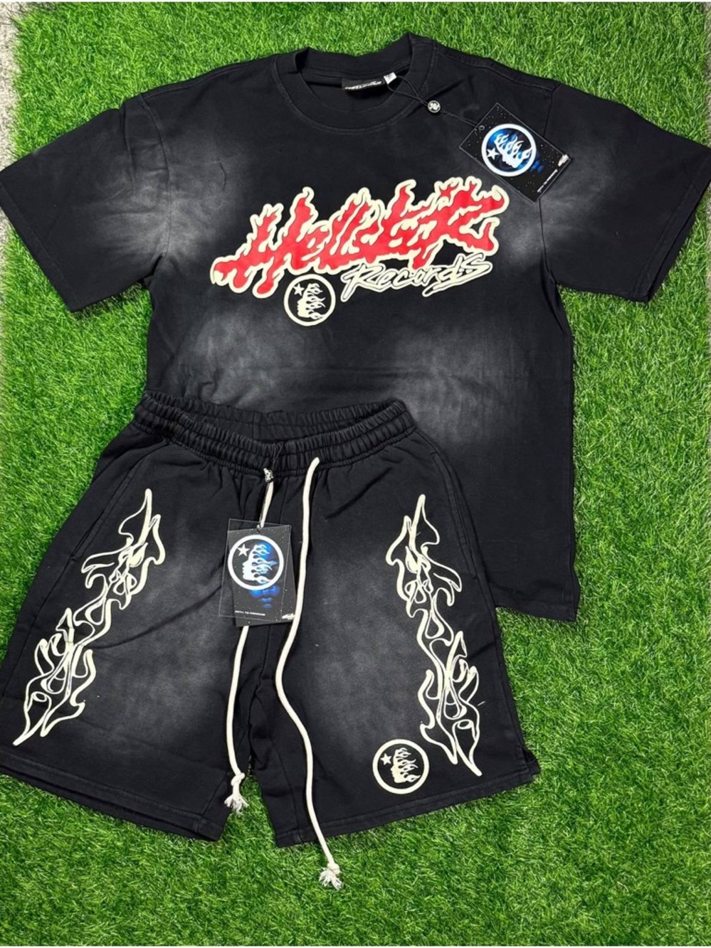 Black 'Hellstar Records' Graphic Tee & Shorts Set